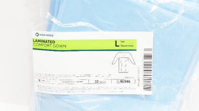 Halyard 46946 Laminated Comfort Gown Size L,Blue,Thumb Hooks - Pack of 10